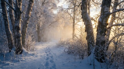 Fototapeta premium Curving Snowy Path Through Winter Woods