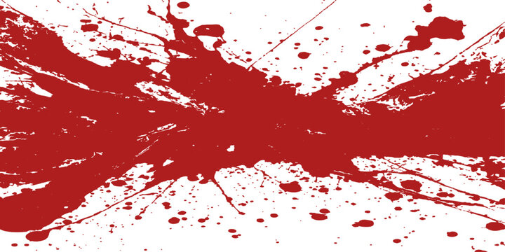 Red paint splashes and ink splats create a grunge texture with blood red droplets and spray stains on a vector illustration backdrop for a dirty art wallpaper design