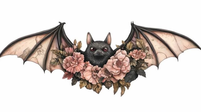 Winged Bat with Floral Design
