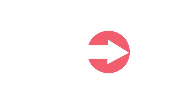 A coral pink arrow pointing to the right is centrally positioned within a circular shape, with the left part of the circle absent, displayed on a clean white background representing direction and
