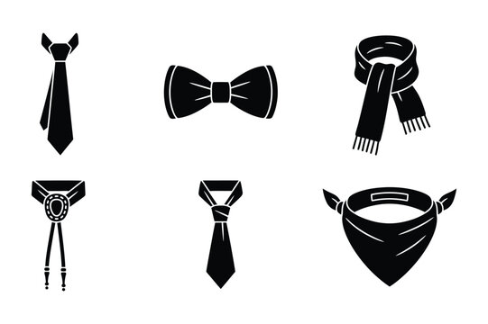 Neckwear and Accessory Icons: Ties, Bow Tie, Scarf, Bolo, Bandana