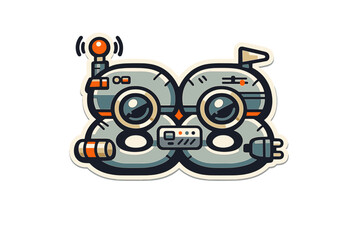 A stylized illustration of the number eighty-eight designed as a pair of mechanical robots with antennas, lenses, and a power plug, presented as a sticker on a black background.
