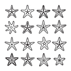 Obraz premium Collection of Starfish Icons Various Designs Isolated on White Background