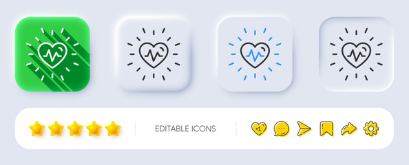 Naklejka premium Heartbeat line icon. Neumorphic, Flat shadow, 3d buttons. Medical hear beat sign. Medicine symbol. Line heartbeat icon. Social media icons. Vector