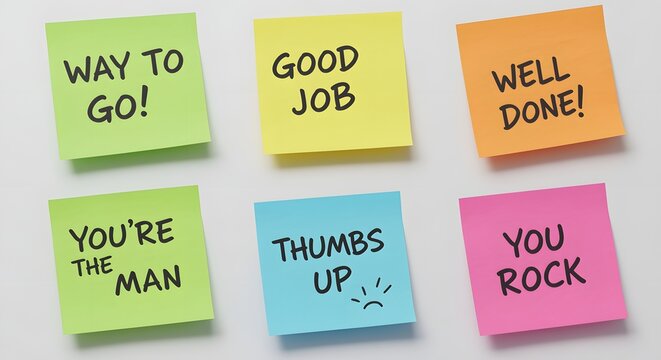 Colorful sticky notes with positive affirmation messages for encouragement and motivation displayed together
