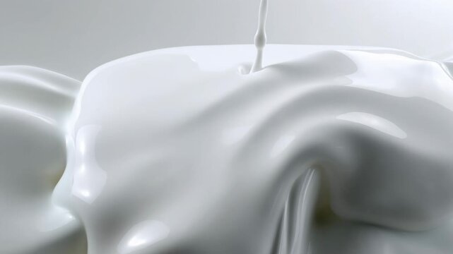 A stream of thick white cream pours onto the surface, forming voluminous glossy waves and soft folds that emphasize the delicate and uniform texture of the product
