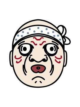 bob and pause animation of japanese hyottoko noh theatre mask