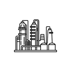 Fototapeta premium Simple vector illustration of an oil refinery, symbolizing energy, industry, and production with a clean, minimalist line art style.