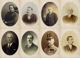 RACCOLTA DI FOTOGRAFIE ANTICHE DI UOMINI IN POSA ALL'INTERNO DI CORNICI OVALI © blantiag