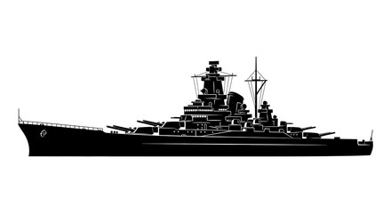 Silhouetted depiction of a large battleship against a plain white background © Apon