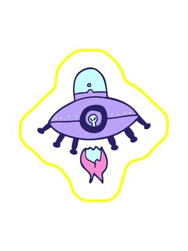 radioactive glowing animation of cartoon doodle alien spaceship