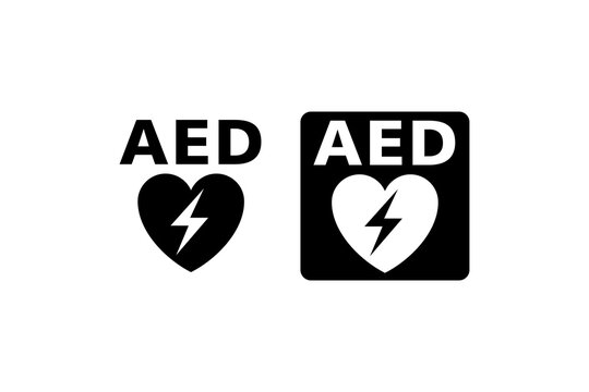 AED Defibrillator Heart Icon Outline and Solid Set