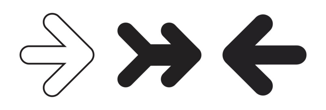 Set of three arrow icons outline filled and reversed