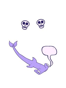 spinning skulls animation of freehand drawn speech bubble cartoon hammerhead shark
