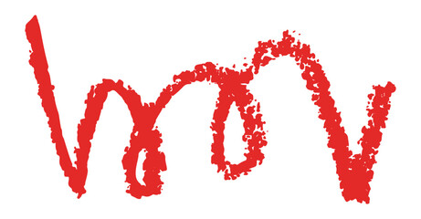 Red zigzag line drawn with loops and wax crayon bold texture. Rough chalk texture simple hand drawn stroke. Minimalist artistic element clip art isolated on transparent background Vector illustration