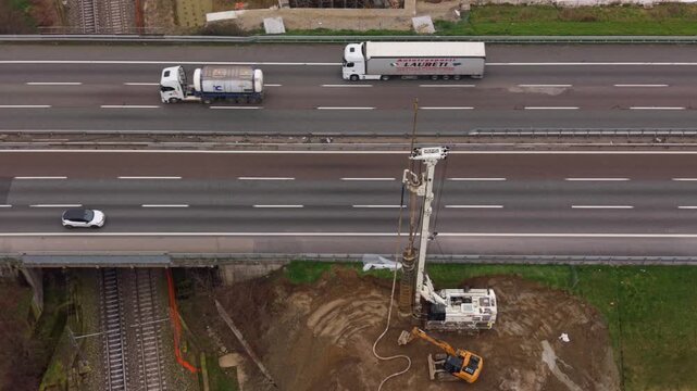 Aerial View of Idle Drilling Rig at Rail Tunnel Site
