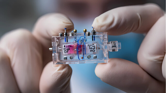 Innovative medical research featuring organ on a chip technology in hands, Generative AI illustrations.