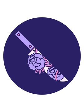 shivering motion animation of tattoo style image of a dagger and flowers