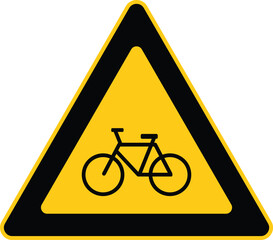 Bicycle Crossing Warning Sign &ndash; Yellow Triangle Bike Hazard Symbol