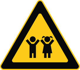 Playground Area Warning Sign &ndash; Yellow Triangle Children Playing Symbol