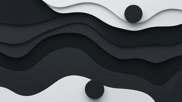Black white layered waves abstract circles background