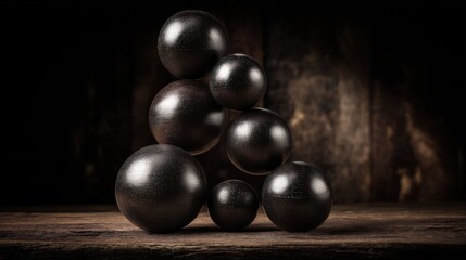 Smooth Polished Wooden Spheres of Varying Sizes Arranged on a Textured Surface