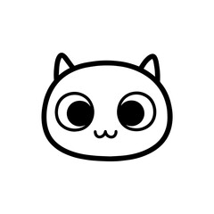 Cute cartoon cat character face with large eyes and rounded features  
