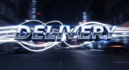 Dynamic Delivery Concept - Futuristic Cityscape with Speeding Light Trails.