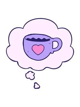 jiggle motion animation of I love coffee cartoon cup with thought bubble