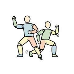 Fototapeta premium Two active figures performing a high-intensity workout in colorful attire 