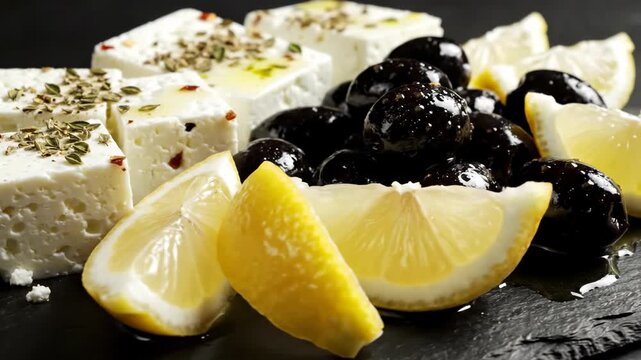 Fresh fruit salad and sliced citrus cake with chocolate on a white plate make a delicious healthy dessert featuring juicy orange, sour lemon, and sweet pineapple for a vitamin-rich diet