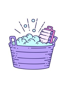 jiggle motion animation of illustration of a traditional tattoo style old washboard and scrubbing bowl