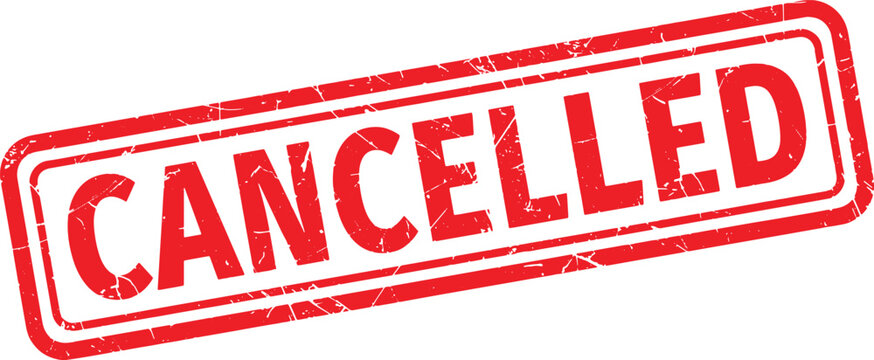 CANCELLED red rubber stamp text