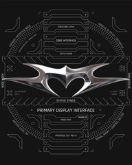 Futuristic HUD interface poster with chrome emblem