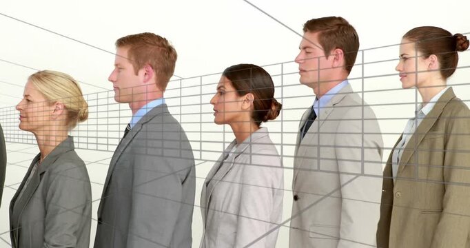 Video of business people standing in line up at a futuristic transport lane with an alpha channel