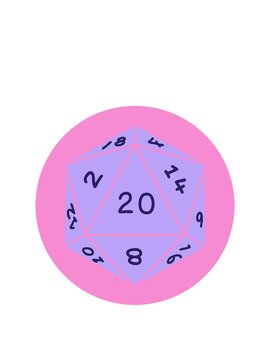stretching up animation of iconic tattoo style image of a d20 dice