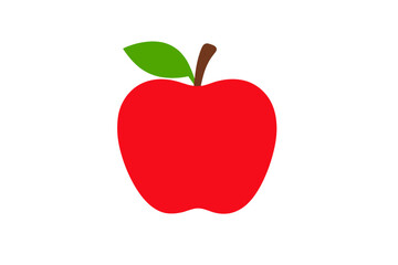 A simple vector illustration of a bright red apple with a single green leaf and a brown stem, isolated against a solid black background. Ideal for food and health concepts.