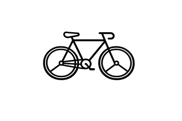 Fototapeta premium This minimalist line art illustration depicts a bicycle from a side view on a solid black background. The simple design highlights the frame, wheels, seat, and handlebars with clean lines.