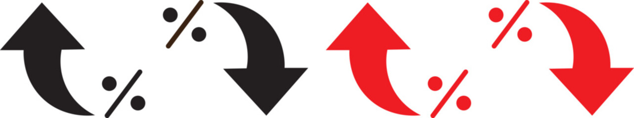 percentage icons, percent arrows icon set .Percent arrow up and down flat and line style symbols