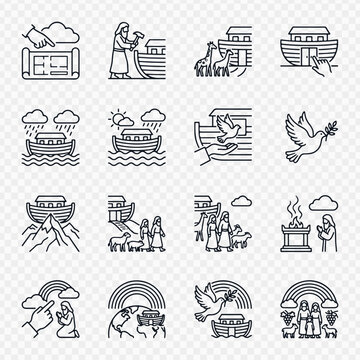 Noah's Ark story icons depicting biblical events and symbols