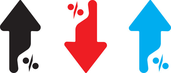 percentage icons, percent arrows icon set .Percent arrow up and down flat and line style symbols