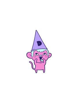 rise and float animation of crazy cartoon monkey in dunce hat