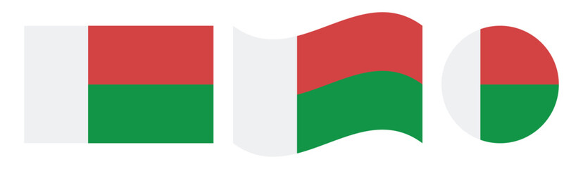 Obraz premium madagascar flag icon set flat waving and circular styles vector collection
