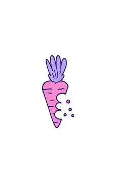 horizontally vibrating animation of cartoon doodle carrot with bite marks