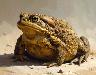 Detailed Portrait of a Large Cane Toad in Natural Light.