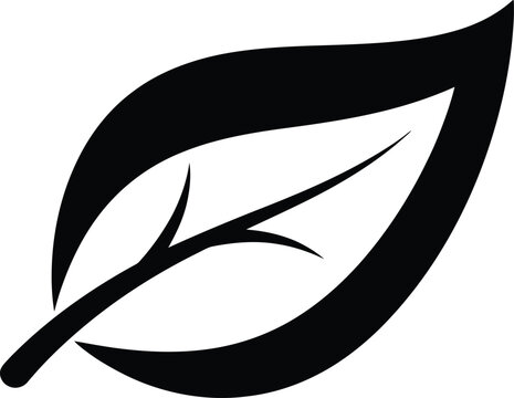A minimalist black leaf logo on a white background