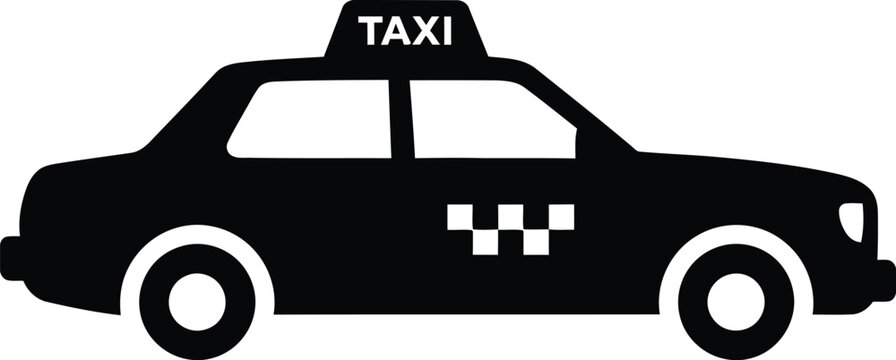 A black silhouette of a taxi cab with checkered side