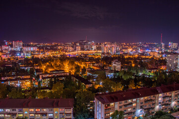 Panoramic night view of the bustling cityscape