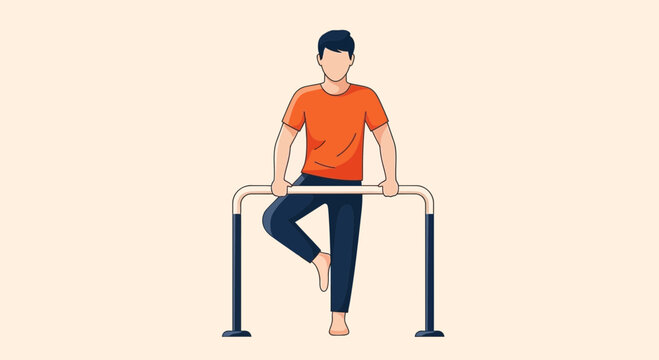 Athlete Performing Gymnastics Exercise on Parallel Bars, Strength Training Illustration