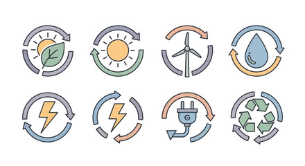 Renewable energy sources icons set. Ecology and environment concept.